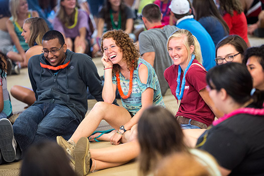 People in a group smiling